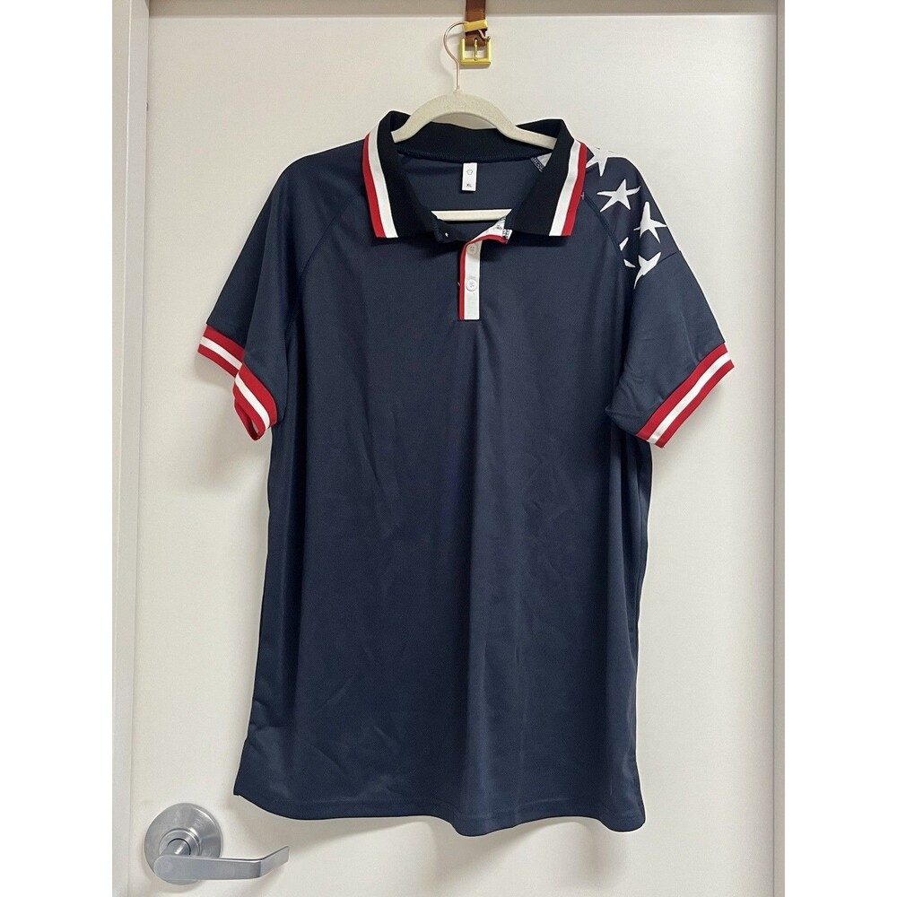Unbranded Extra large men's Polo Blue shirt with Patriotic American flag